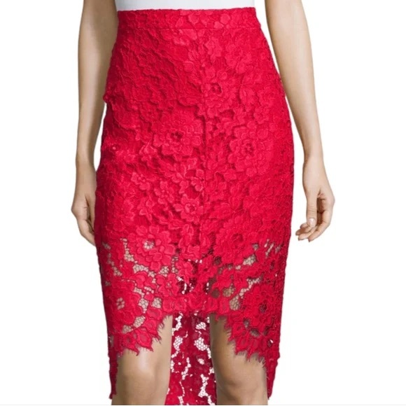 Alexis Dresses & Skirts - Alexis Vibrant Red Asymmetrical Lace Skirt